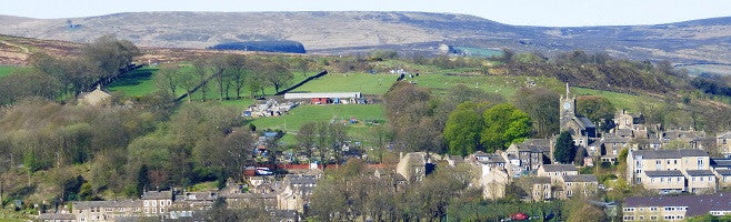 Haworth village with Top Withens in the distance