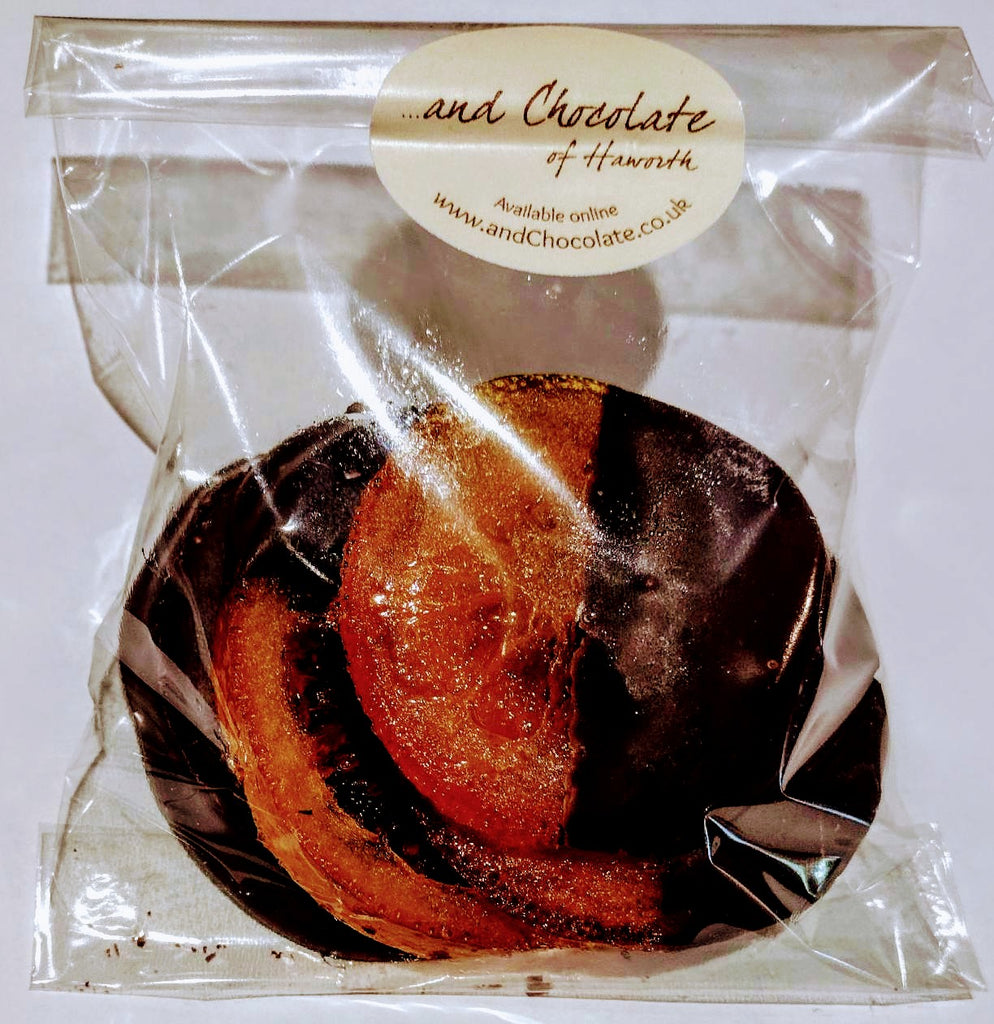 Orange slices dipped in dark chocolate
